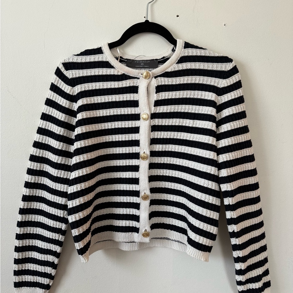 Black and White Striped Women's Cardigan